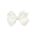 White grosgrain ribbon bow hair clip for children with ribbed texture on white background - Pure White