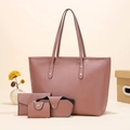 Elegant four-piece women handbag set in dusty rose lychee faux leather with gold accents - Dusty Pink