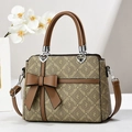 Borsa vintage beige e marrone con motivi, fiocco 3D decorativo e dettagli a cuore - Giallo Riso Marrone Monogramma (Stile 7)