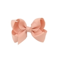 Pink grosgrain ribbon bow hair clip with textured peach finish on white background - Pink