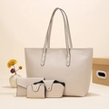 Elegant 4-piece beige faux leather handbag set with tote bag and matching wallet - Khaki