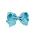 Sky blue grosgrain ribbon bow hair clip for girls with ribbed texture detail - Sapphire Blue