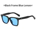 Square fashion sunglasses featuring black frames with blue lenses and gold rivets - Black Frame Blue Lens