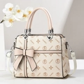 Chic beige pink crossbody bag with heart hardware and large bow accent for women - Pinkish Beige Large Bow (Style 10)