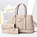 Conjunto de bolso beige de cuero sintético con grabado de cocodrilo y herrajes - Blanco Roto