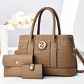 Brown crocodile texture 3-piece handbag set with large tote, wallet and card holder - Brown