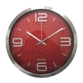 Moderne silberne Wanduhr mit glitzerndem rotem Zifferblatt und minimalistischem Design - 12 Zoll/30.5cm / Silberner Rahmen Rotes Glitzerzifferblatt