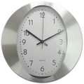 Moderne ovale Wanduhr mit gebürstetem Silbermetallrahmen und weißem Quarz-Zifferblatt - Oval Gebürstetes Metall / Silber