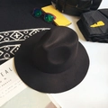 Classic black wide brim wool felt jazz fedora hat styled with fashion accessories - Black