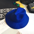 Classic blue wool felt fedora with a wide brim displayed with lifestyle accessories - Blue