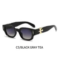 Fashionable black oval frame sunglasses with golden eagle accents and gradient tea lenses - Black Frame Grey Tea Lens (C5)