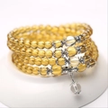 Elegant multi-layer yellow and amber glass beaded bracelet with silver metal spacer beads - 108 Beads/6mm / 4-Layer Yellow