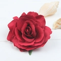 Bohemian style red artificial rose hair clip on white wooden surface with sea shells - Dark Red