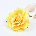 Detailed top view of a realistic yellow artificial silk rose flower for hair accessories - Yellow