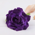 Dark purple artificial rose flower hair clip with velvet texture on white wood - Dark Purple