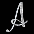 Elegant silver letter A brooch pin with sparkling rhinestones on a black background - Letter A / Silver