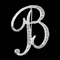 Silver letter B brooch with sparkling crystal rhinestones on a black background - Letter B / Silver