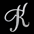 Silver letter K brooch with sparkling crystal rhinestones on black background - Letter K / Silver