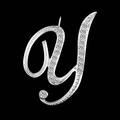 Silver letter Y brooch pin with sparkling rhinestones on a sleek black background - Letter Y / Silver