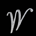 Elegant silver letter W brooch with shimmering rhinestones on a black background - Letter W / Silver
