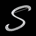 Elegant gold-tone S-shaped brooch featuring clear sparkling rhinestones on black background - S / Silver