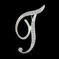 Elegant silver letter T brooch with sparkling rhinestones on a minimalist black background - Letter T / Silver