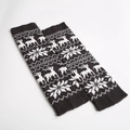 Detail of knitted leg warmers featuring Nordic reindeer and snowflake patterns in dark brown - Dark Grey/White