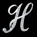 Elegant silver H-shaped brooch pin with sparkling rhinestones on black background - Letter H / Silver