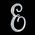 Sparkling silver letter E brooch with clear crystals on a minimalist black background - Letter E / Silver