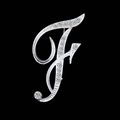 Elegant silver letter F brooch with sparkling crystal rhinestones on a dark background - Letter F / Silver