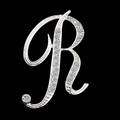 Elegant silver letter R brooch with sparkling crystals on a minimalist black background - Letter R / Silver