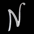 Sparkling silver metal letter N brooch with inlaid clear crystals on black background - Letter N / Silver