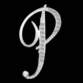 Silver letter P brooch with sparkling crystals on a minimalist black background - Letter P / Silver