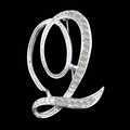 Silberne Brosche Buchstabe L mit funkelnden Strasssteinen auf schwarzem Grund - Buchstabe Q / Silber