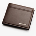 Men's short bifold wallet in dark brown litchi pattern leather by Baellerry - Coffee