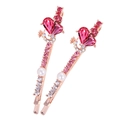 Pair of rose gold peacock hair clips with pink rhinestones and a central pearl accent - Pair Clip / 168 Pink