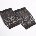 Detailed view of thick knitted leg warmers with grey geometric jacquard wave patterns - Dark Gray/Light Gray