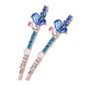 Elegant gold bow hair clips with blue rhinestones and white pearls set of two - Pair Clip / 168 Blue