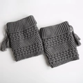 Detailed knit texture and fringe accents on dark grey winter leg warmers - Medium Grey