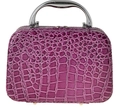 Portable purple crocodile pattern makeup box with silver metal handle and sturdy case - Purple
