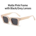 Retro square frame sunglasses in matte pink finish with dark grey lenses for sun protection - Matte Pink Frame Grey Lens