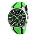Men's sports watch with green and black silicone strap and silver stainless steel case - Green