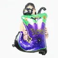 Mini Halloween foil balloon in a boot shape with black cat, pumpkin and BOO lettering - Halloween Boots
