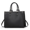 Classic black leather tote bag with pebble texture and elegant gold-tone hardware - Black