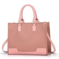 Pink lychee grain leather tote handbag with double handles and gold metal hardware - Pink
