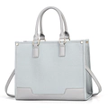 Minimalist light blue faux leather tote bag with lychee texture and golden hardware - L32 W13 H29cm / Blue