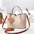 Minimalist beige patchwork tote bag with macaron style and cute cloud charm accessory - 23cm x 10cm x 18cm / Light Khaki