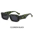 Rectangle fashion sunglasses featuring green black tortoiseshell frames and dark grey lenses - Green Tortoise Frame Black Gray Lenses