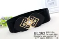 Women's 6cm wide black elastic belt featuring a golden heart-shaped rhinestone buckle - EL30