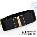 Women's black elastic wide cinch belt with golden interlocking buckle model EL19 - EL19